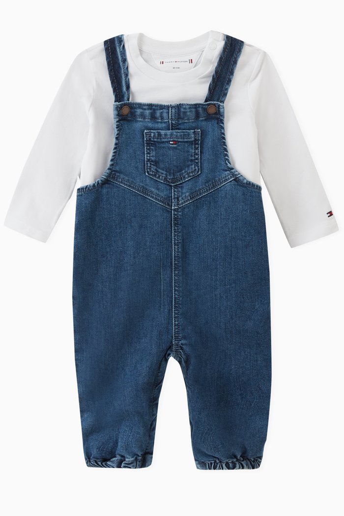 

Logo T-shirt & Dungarees Set in Cotton, Blue