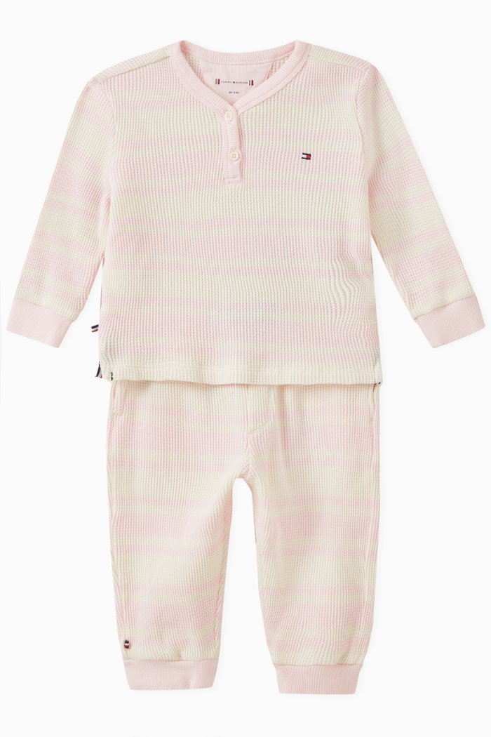 Baby Striped Waffle Gift Set in Organic Cotton, Pink
