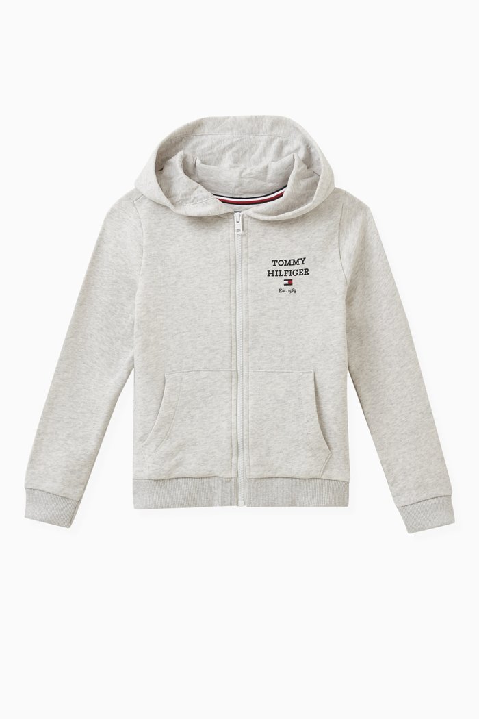 Logo Zip-Through Hoodie in Cotton, Grey