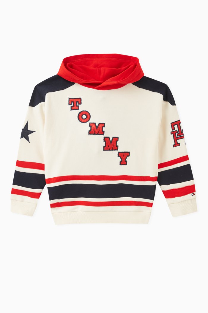 

Varsity Colour-blocked Hoodie in Cotton, Neutral