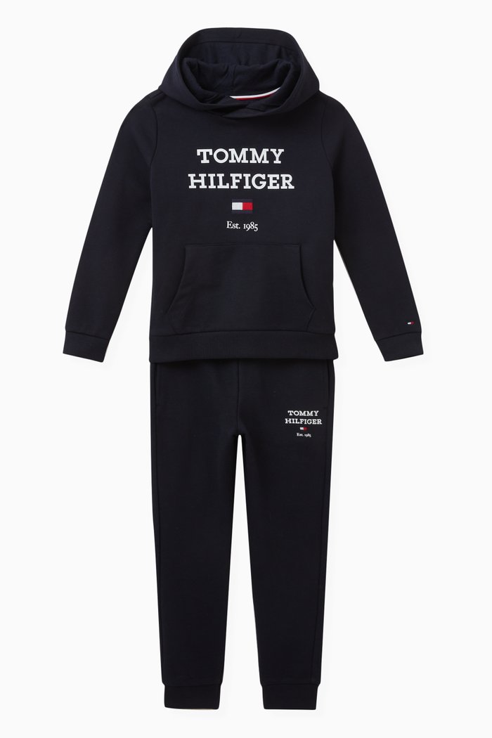 

Logo Hoodie and Joggers Set in Cotton, Blue