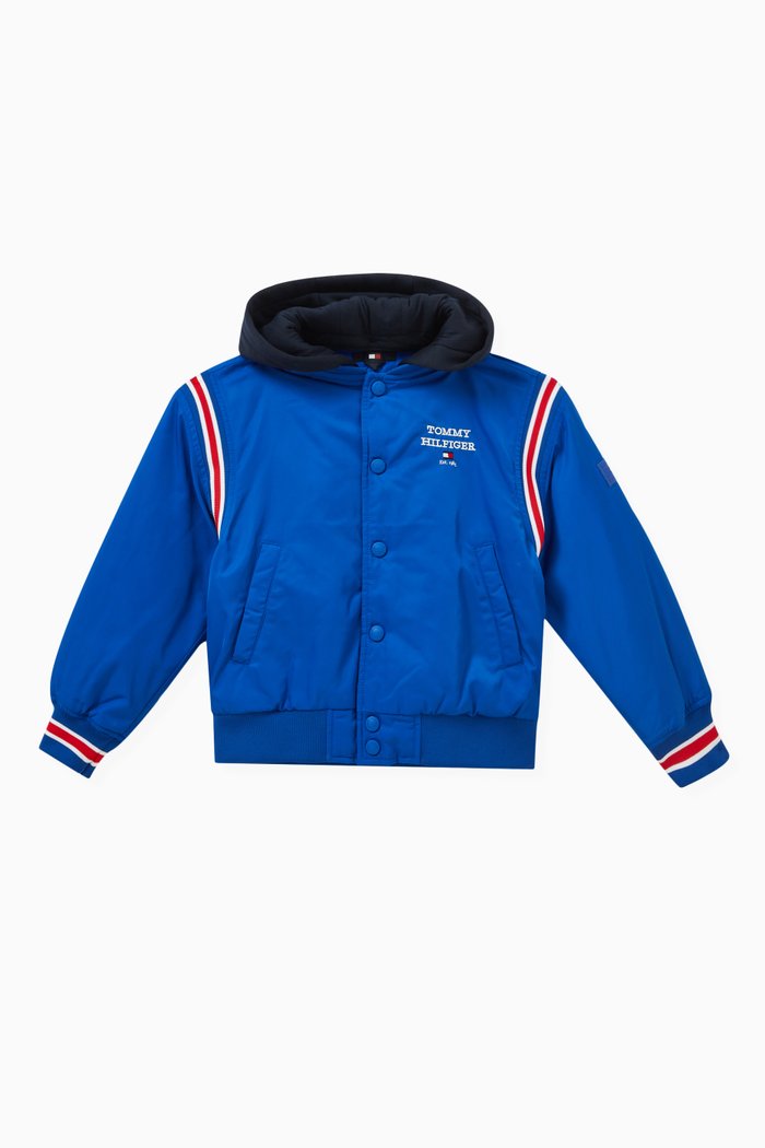 

Logo-embroidered Bomber Jacket in Polyester, Blue