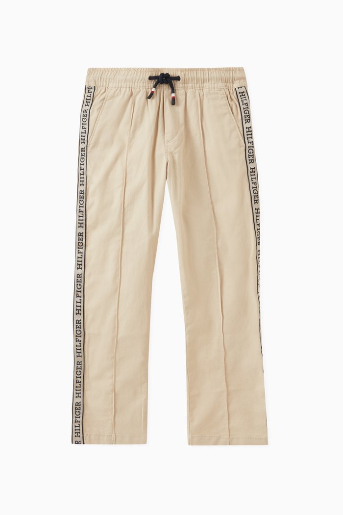 Logo Tape Drawstring Pants in Cotton, Neutral
