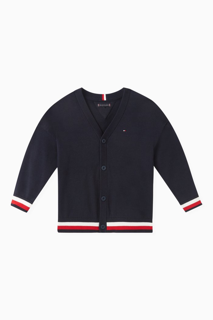 

Essential Signature Tape Cardigan in Cotton, Blue