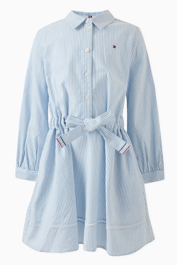 

Ithaca Striped Shirt Dress in Stretch Organic Cotton, Blue