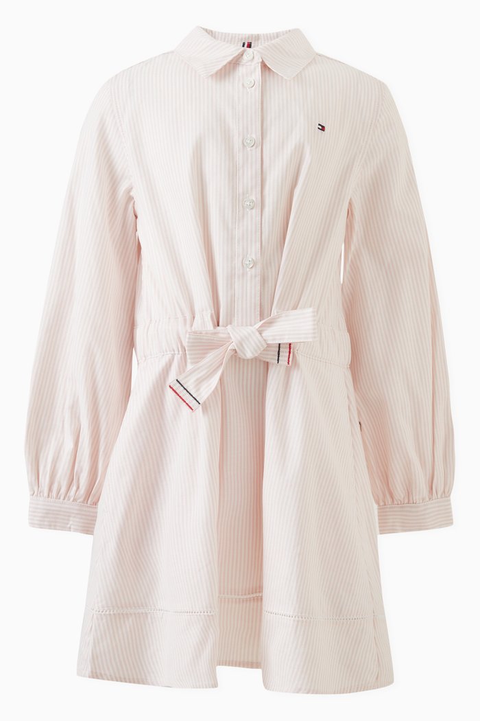 

Ithaca Striped Shirt Dress in Stretch Organic Cotton, Pink