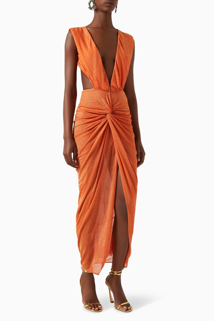 

Mia Knot Maxi Dress in Viscose-blend, Orange