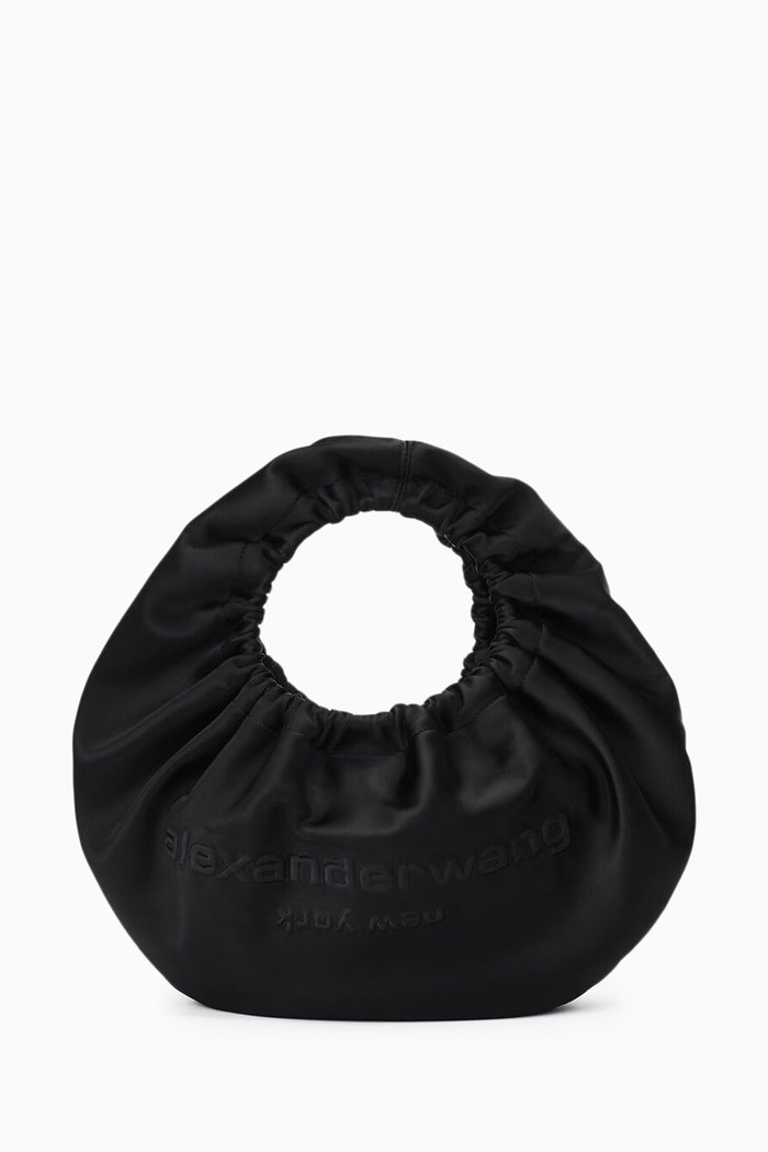 

Small Crescent Top-handle Bag in Satin, Black