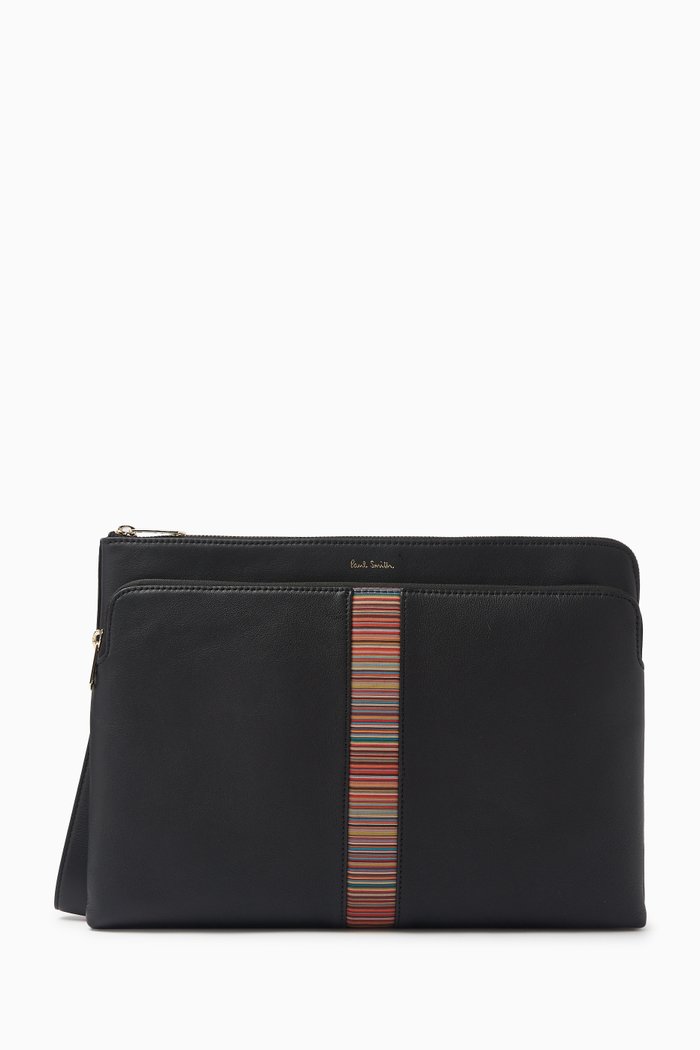 

Signature Stripe Document Case in Leather, Black