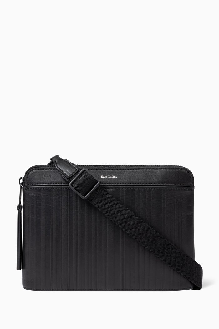 

Shadow Stripe Musette Bag in Leather, Black