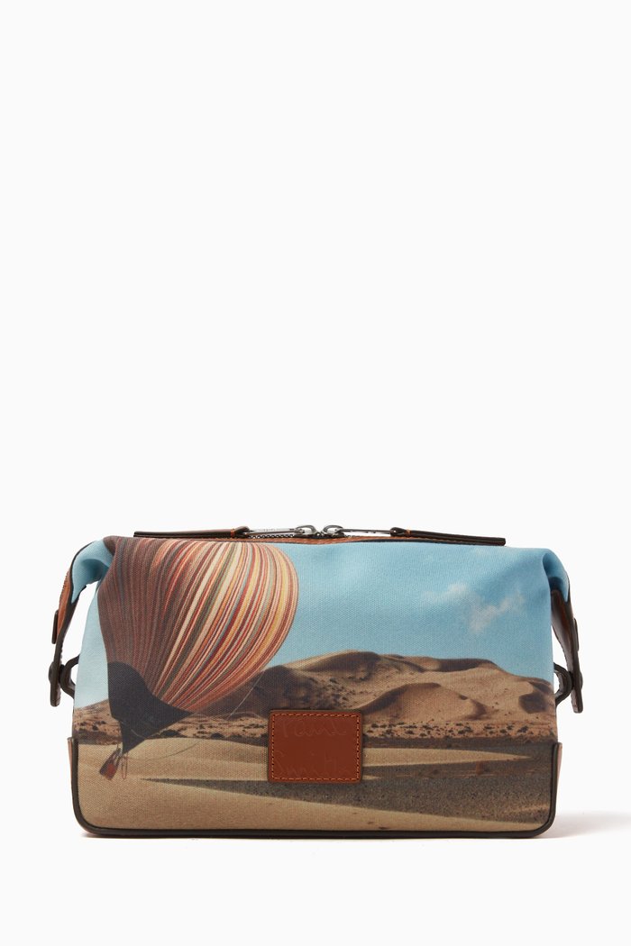 

Signature Stripe Balloon Print Wash Bag in Canvas & Leather, Multicolour