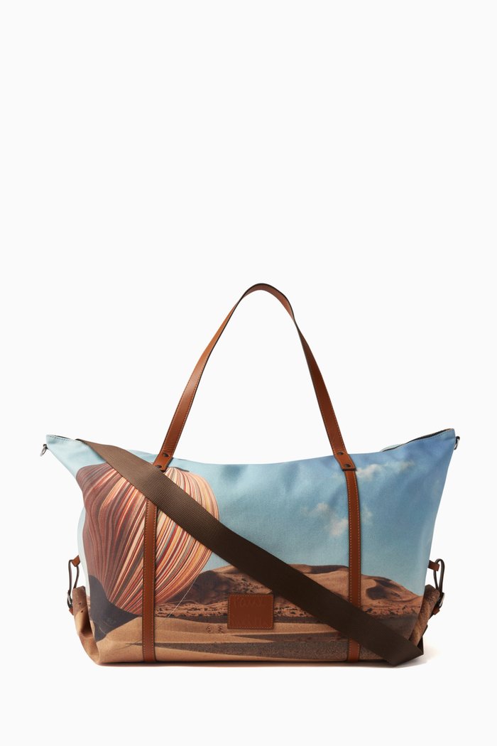 

Signature Stripe Balloon Print Holdall in Canvas & Leather, Multicolour