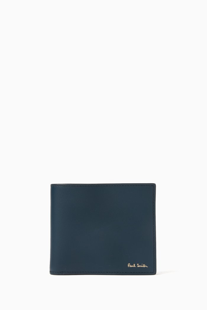 

'Signature Stripe' Interior Billfold Wallet in Leather, Blue