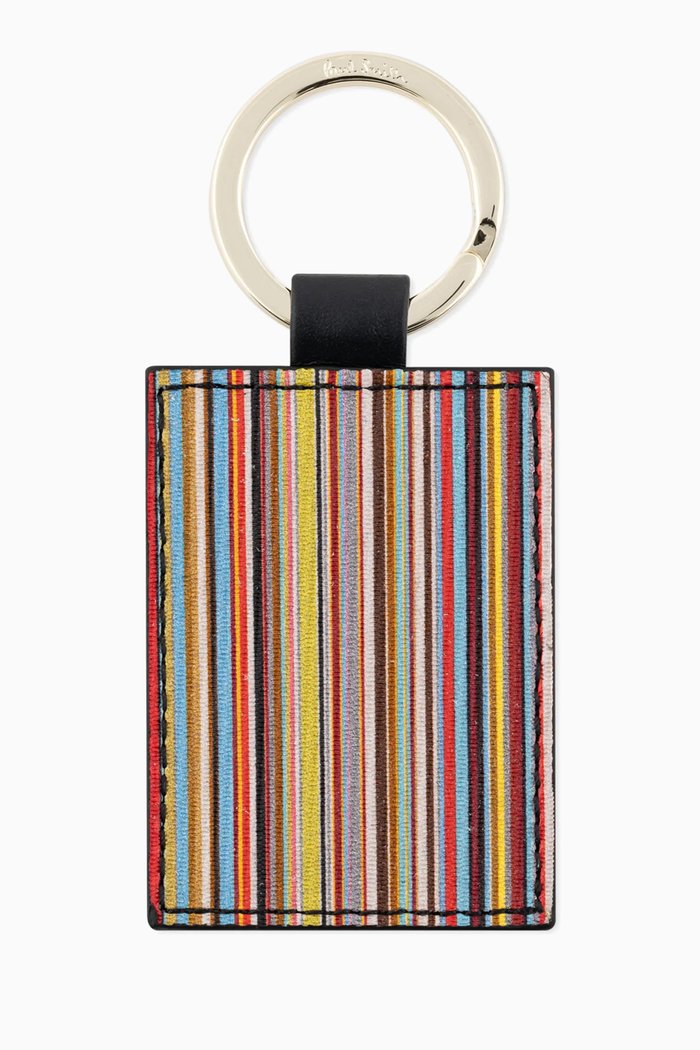 

'Signature Stripe' Keyring in Calf Leather, Blue