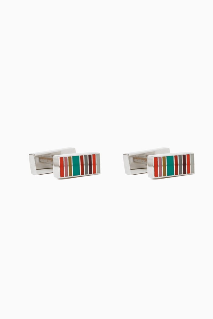 'Signature Stripe' Cufflinks in Copper & Zinc, Multicolour