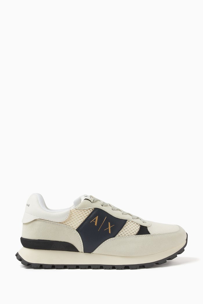 

Drop AX Logo Sneakers in Mesh & Faux-leather, Neutral