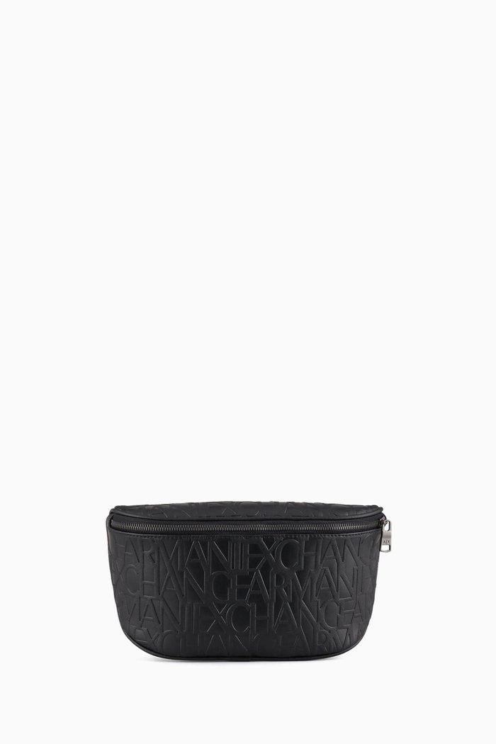

All-over AX Logo Waist Bag in Faux Leather, Black