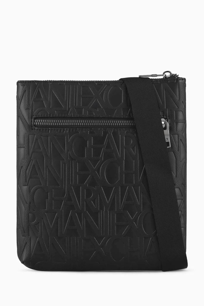 

All-over AX Logo Crossbody Bag in Faux Leather, Black