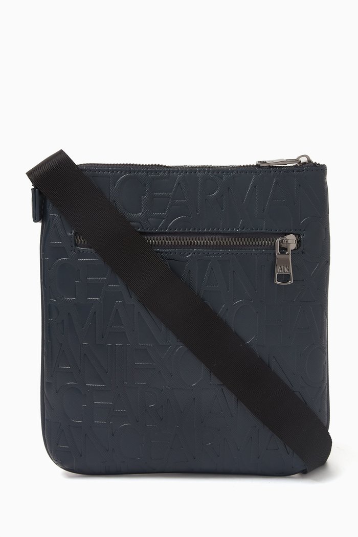 

All-over AX Logo Crossbody Bag in Faux Leather, Blue