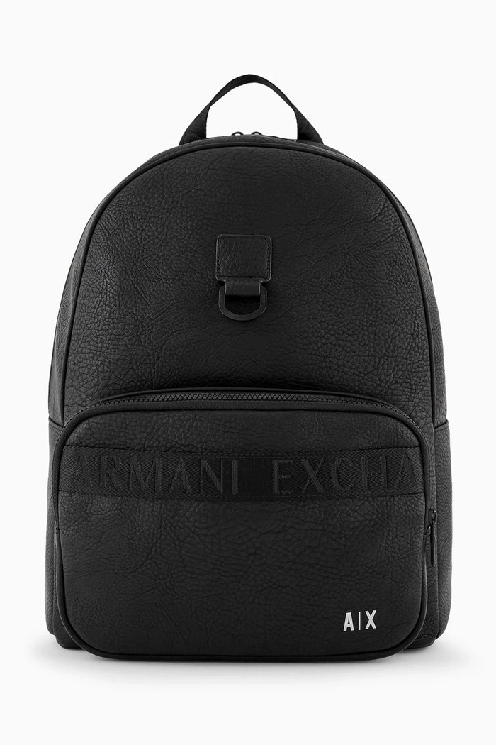 

Pantelleria AX Logo Backpack in Faux Leather, Black