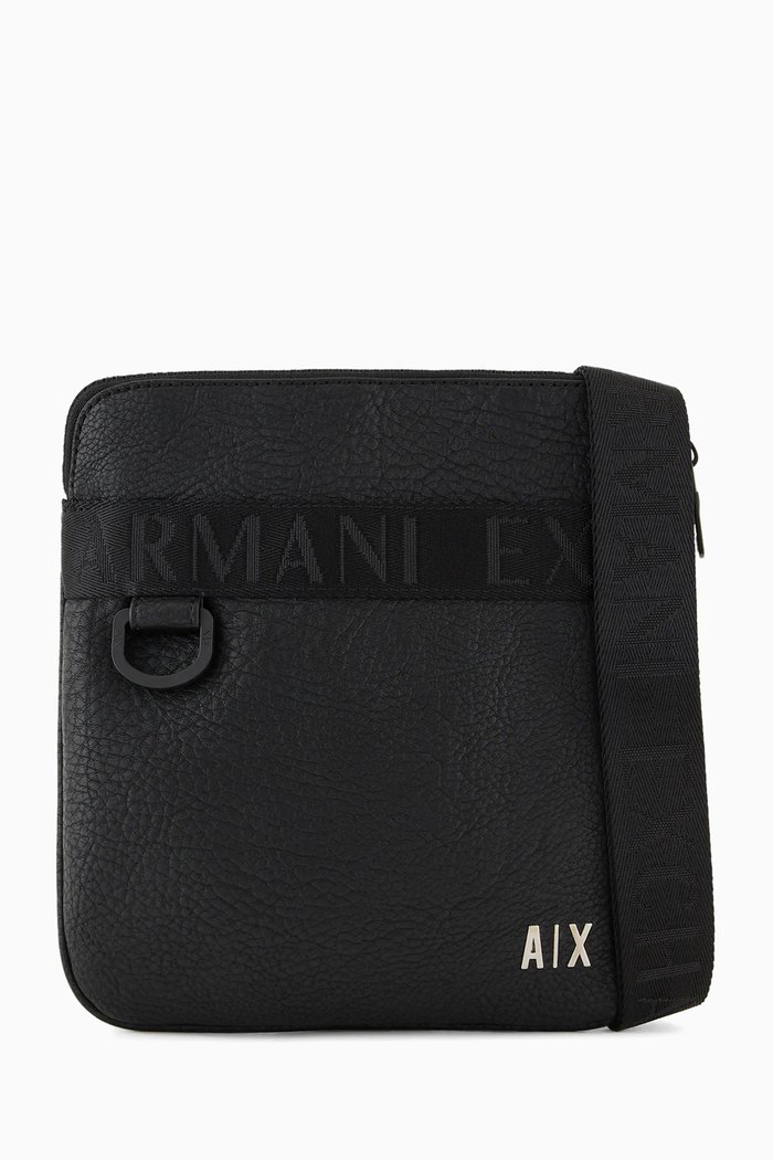 Pantelleria AX Logo Crossbody Bag in Faux Leather, Black