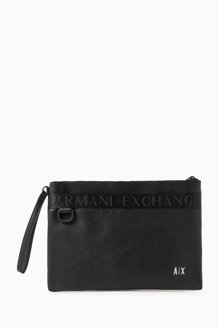 

Pantelleria AX Logo Pouch in Faux Leather, Black