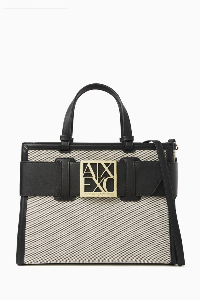 

Susy AX Logo Large Tote Bag in Faux-leather & Cotton, Black