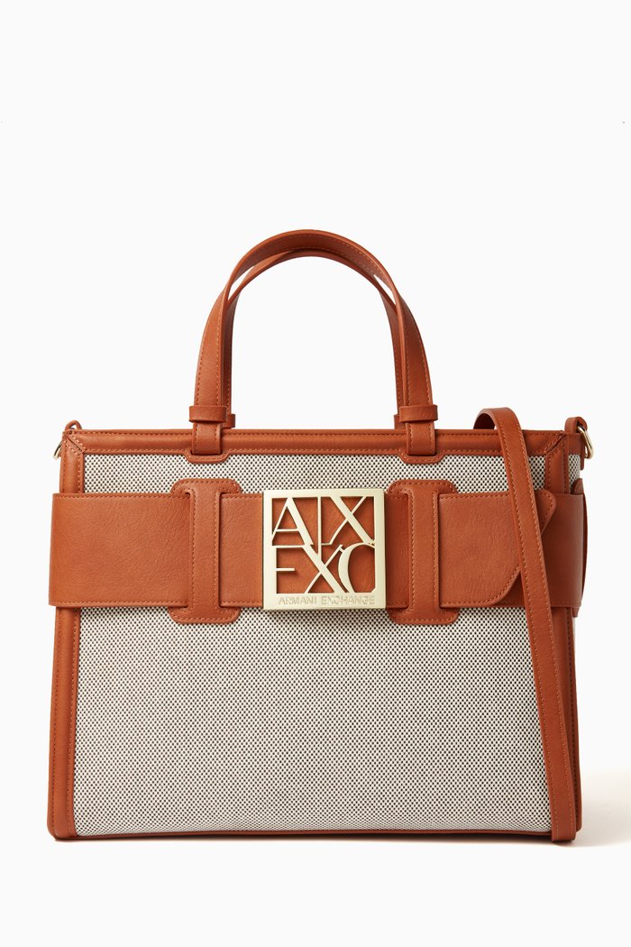 

Large Susy AX Logo Tote Bag in Faux-leather & Cotton, Brown
