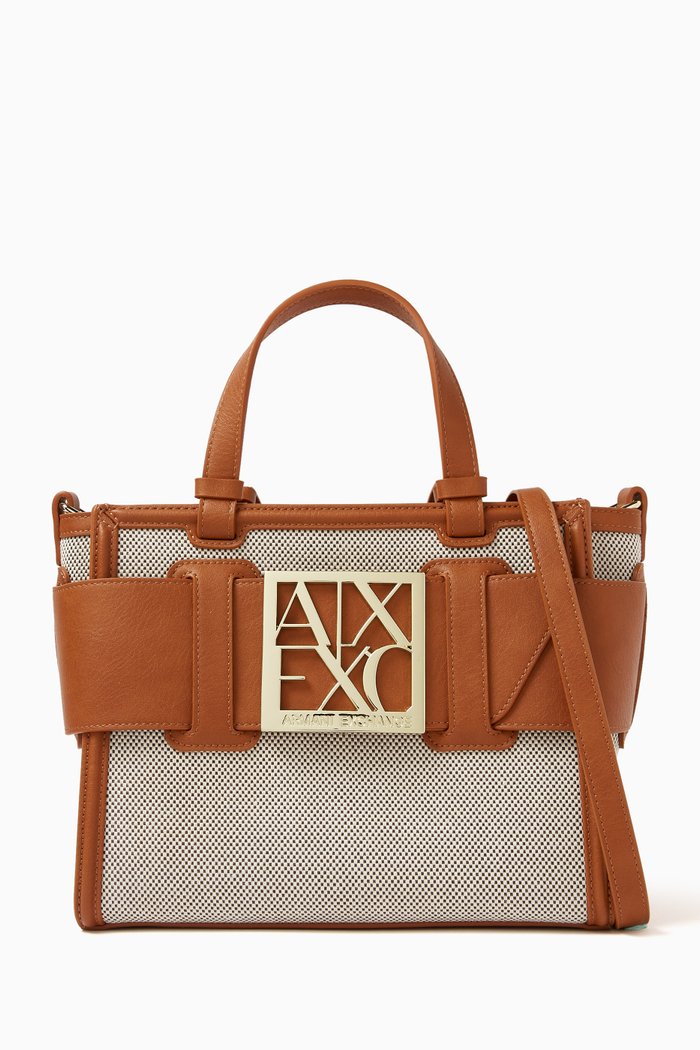 

Susy AX Logo Medium Tote Bag in Faux-leather & Cotton, Brown