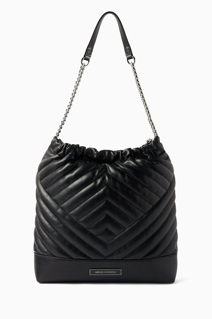 

Medium Victoria Bucket Bag in Faux Leather, Black