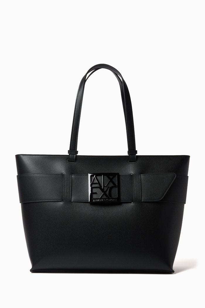 

Medium Susy AX Logo Shopping Tote Bag in Faux-leather, Black