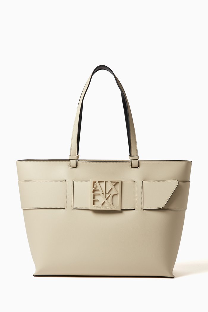

Medium Susy AX Logo Shopping Tote Bag in Faux-leather, Neutral