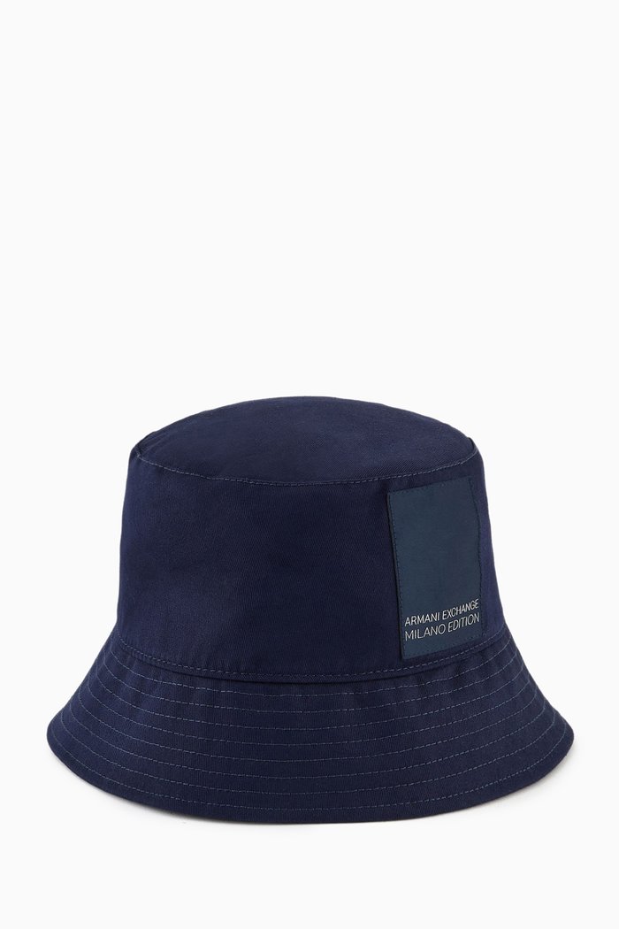 

AX Logo Bucket Hat in Cotton, Blue