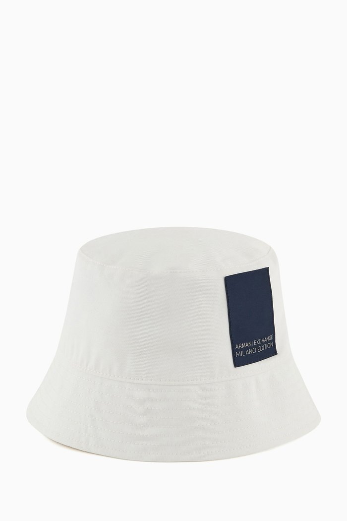 

AX Logo Bucket Hat in Cotton, White