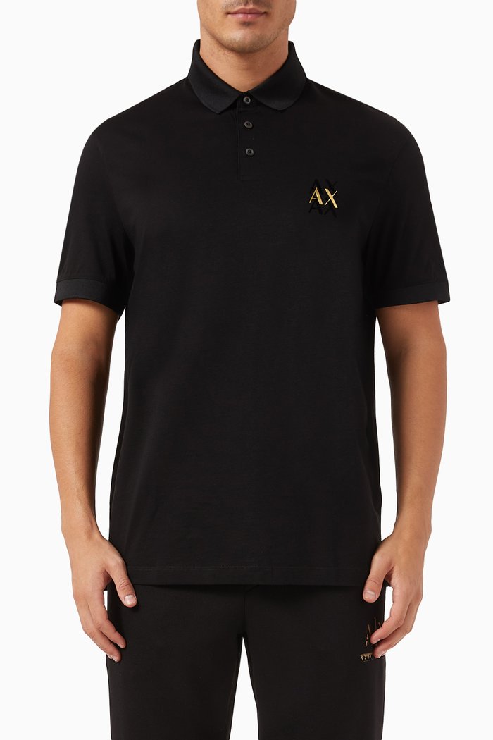 

Ax Logo Polo Shirt in Cotton, Black