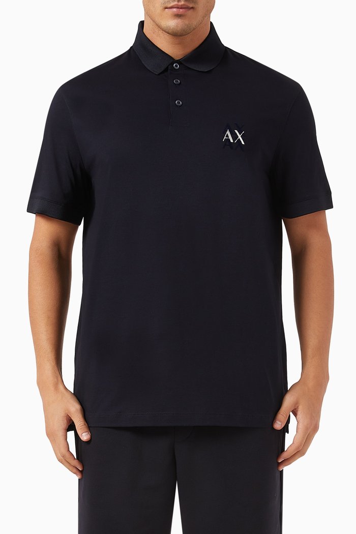 AX Logo Polo Shirt in Cotton, Blue