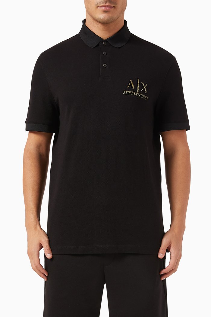 

AX Logo Polo Shirt in Cotton, Black