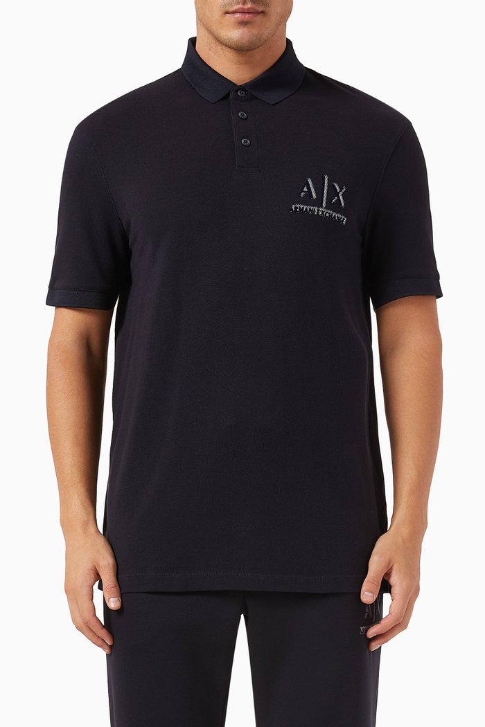 AX Logo Polo Shirt in Cotton, Blue