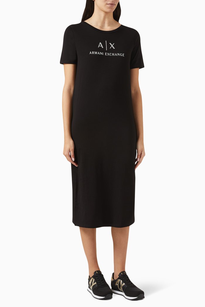 AX Logo Dress in Cotton-jersey, Black