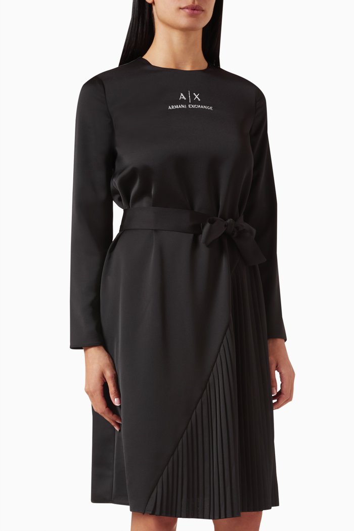 

AX Logo Belted Midi Dress, Black