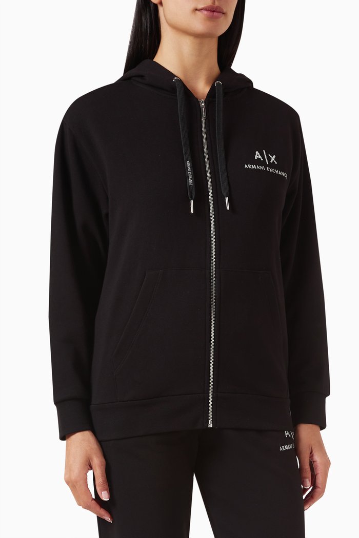 

AX Logo Zip Hoodie in Jersey, Black