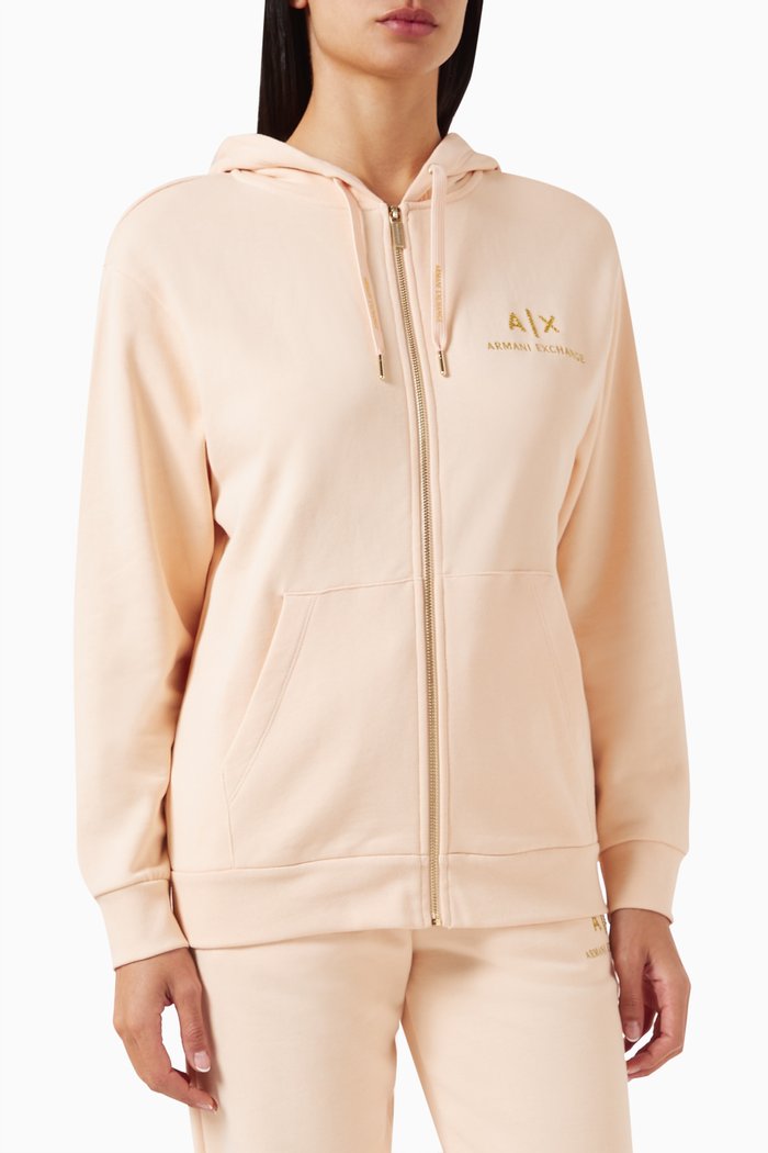 

AX Logo Zip Hoodie in Jersey, Pink