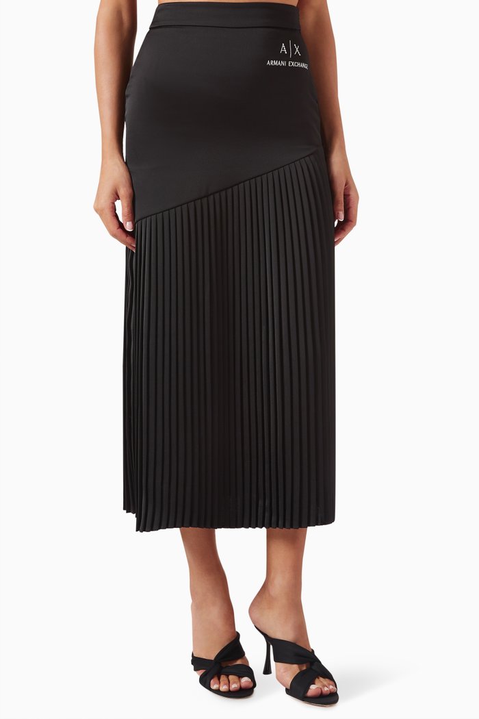 

AX Logo Pleated Midi Skirt, Black