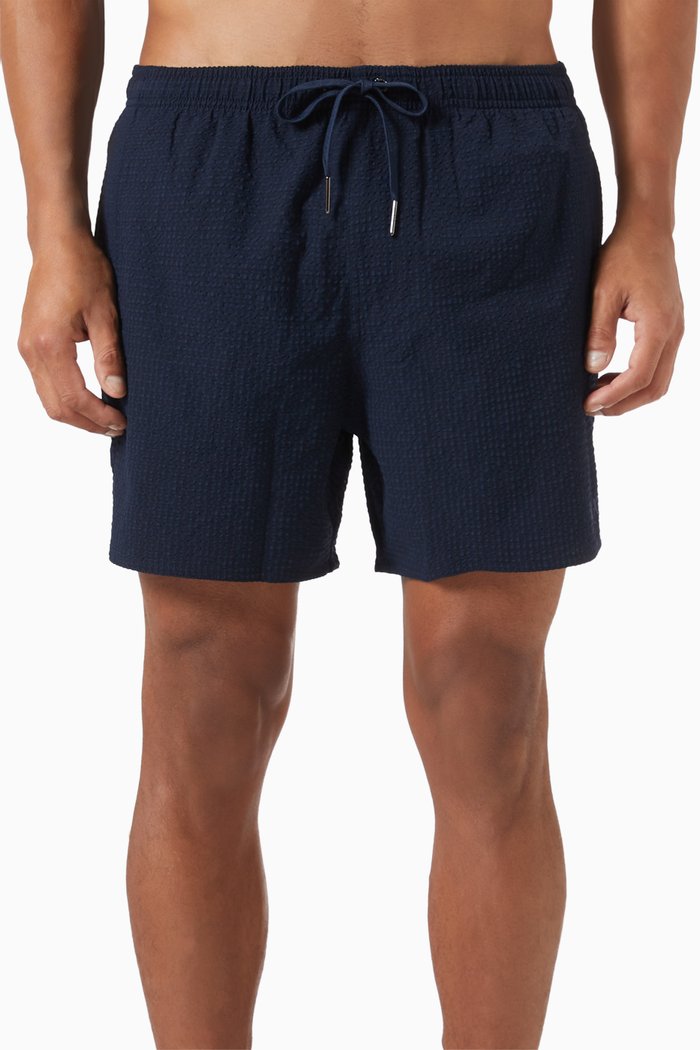 

Drawstring Swim Shorts in Seersucker, Blue