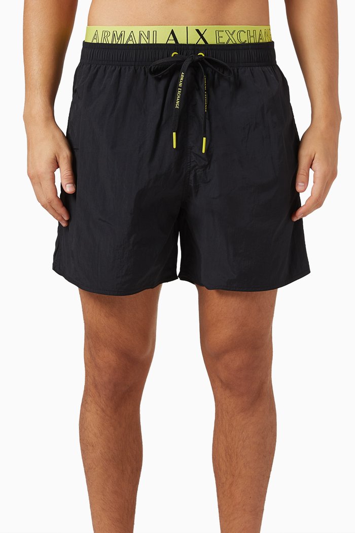 

Logo Waistband Swim Shorts in Nylon, Black