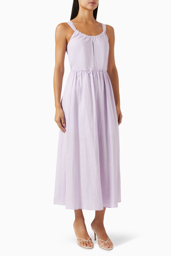 

Sleeveless Maxi Dress in Linen-blend, Purple