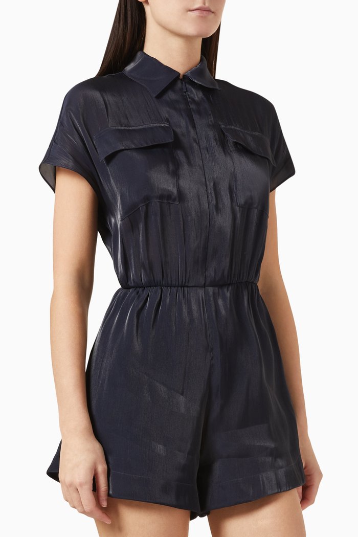 

Patch Pocket Romper in Satin, Purple