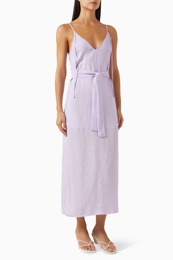 Tie Belt Dress in Jacquard-satin, Purple