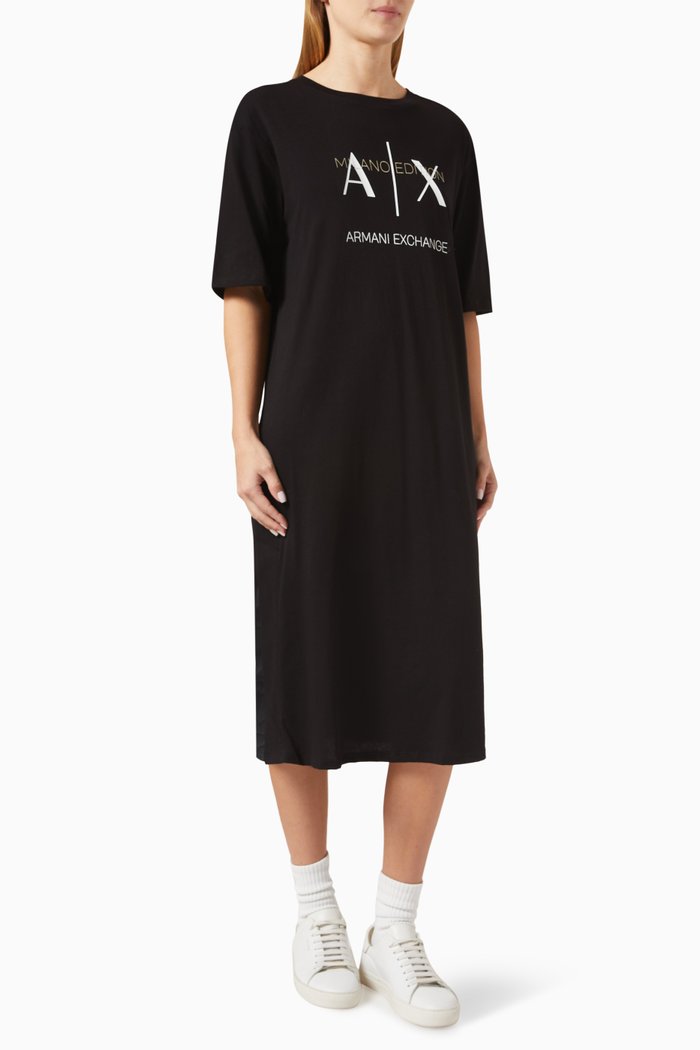 

Milano Edition Logo Midi Dress in Organic Cotton, Black
