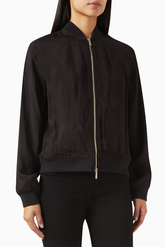 

Zip-through Blouson Jacket in Satin, Black